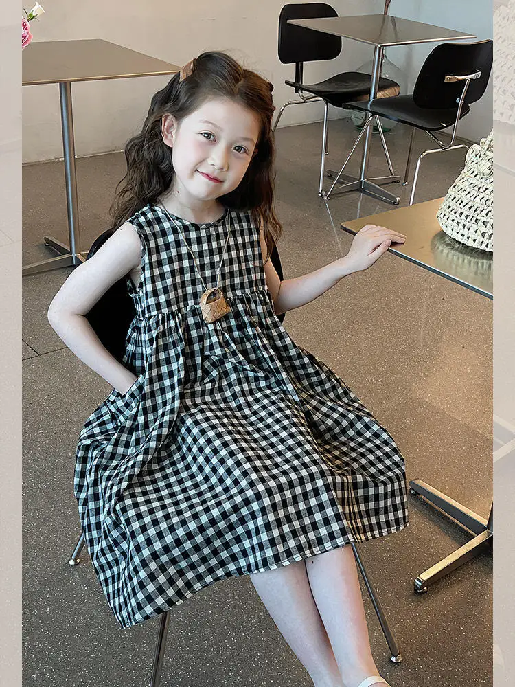 2026 Girls\' Dresses Summer New Blue Teen Girls Black Dress Big Girl Size 7 2 3 4 5 6 8 9 10 11 12 Dresses Midi Long With Pockets