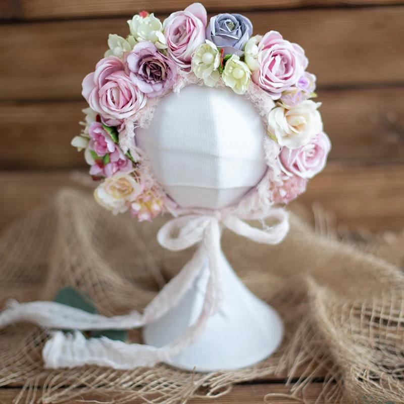 Newborn Flower Bonnet Photography Shoot Baby Girl Hat Photo Prop Newborn Photography  Props Christmas Gift
