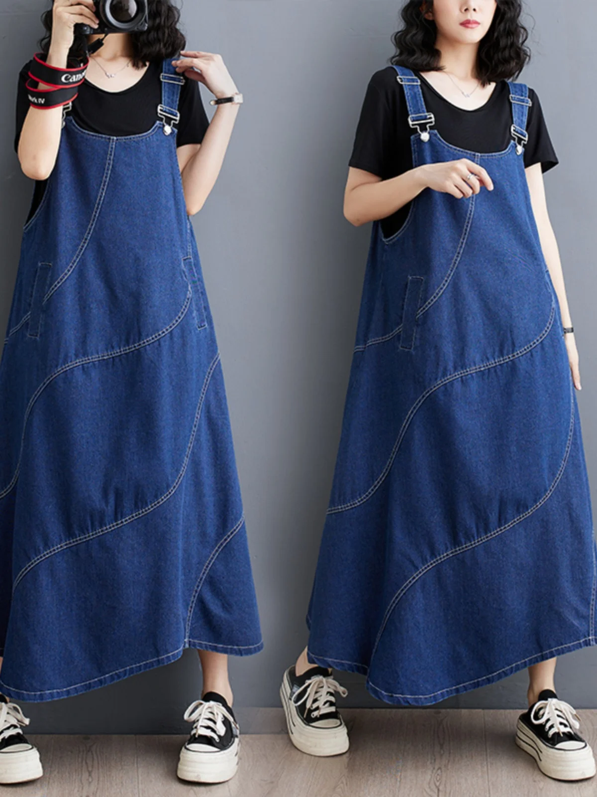 

Женский джинсовый комбинезон Dr. Spring Summer New Sle в стиле ретро, универсальный, скрывающий недостатки фигуры, стройнящий, свободного кроя, А-силуэт