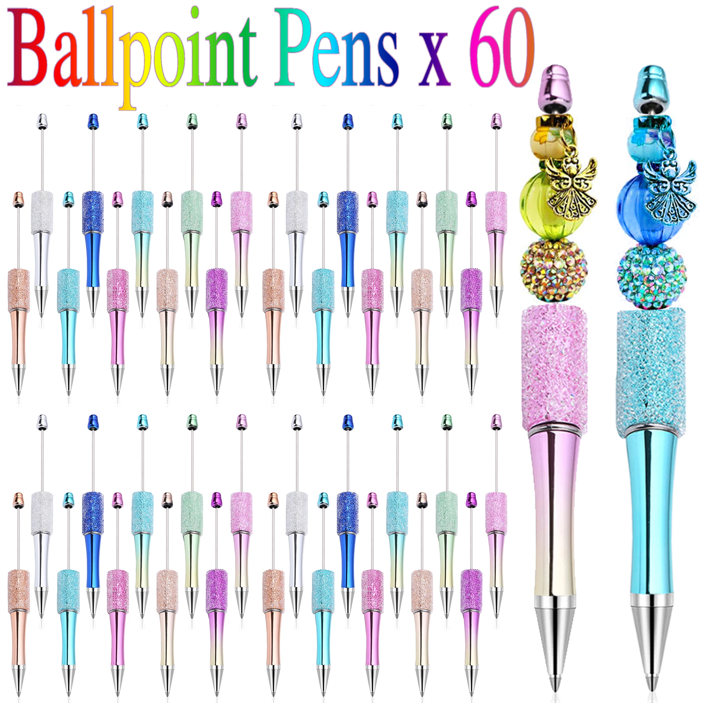 60Pcs Sugar Star Beaded Pen Creative DIY Beadable Ballpoint Pens Handmade Sticker Set Diamond Beaded Ballpoint Pens