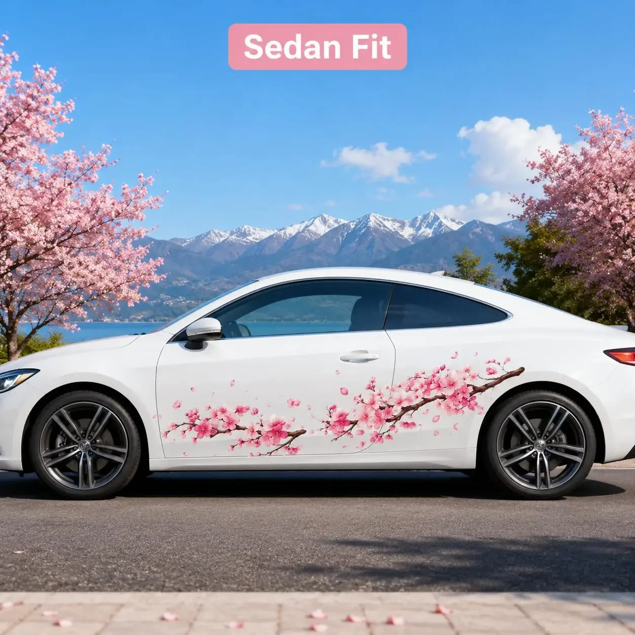 2PCS Pink Cherry Blossom Branch Car Side Decals, Waterproof UV Resistant Floral Vinyl Stickers for Cars Trucks SUV