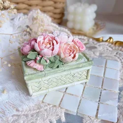 DIY Flower Square Storage Box With Lid Gypsum Silicone Mold Jewelry Box Aromatherapy Plaster Mould