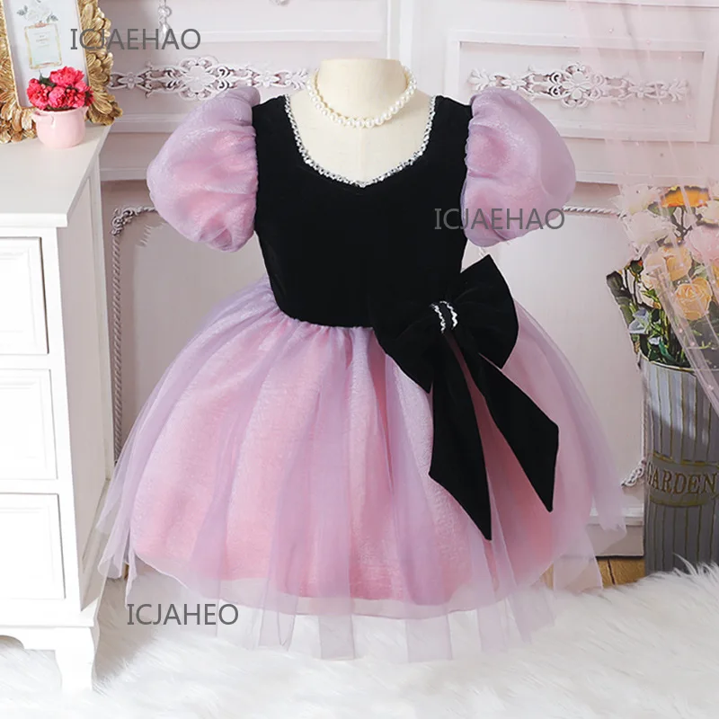 2025 Party Dress Vestido Children Girls Princess Tutu Gown Banquet Piano Host Dresses Outfit Costume New Matching Kids Birthday