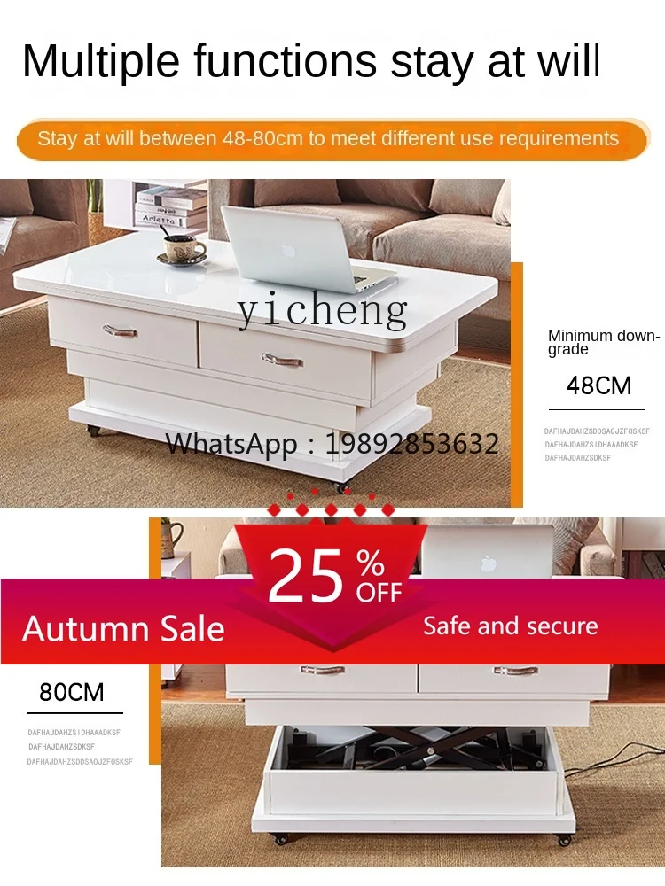 

Electric Lifting Tea Table Changing Dining Table Dual-Use Automatic Small Apartment Living Room Home Integrated Foldable