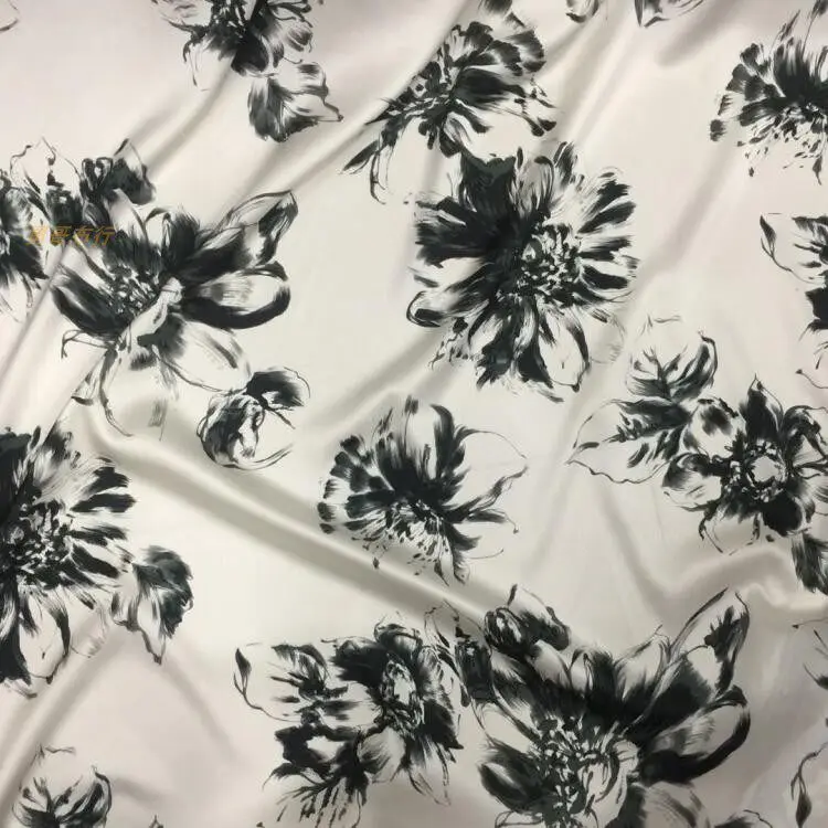 Micro-Elastic 19 Momme Silk Silk Satin Fabric Digital Printing Smooth Shirt Dress Cheongsam Cloth