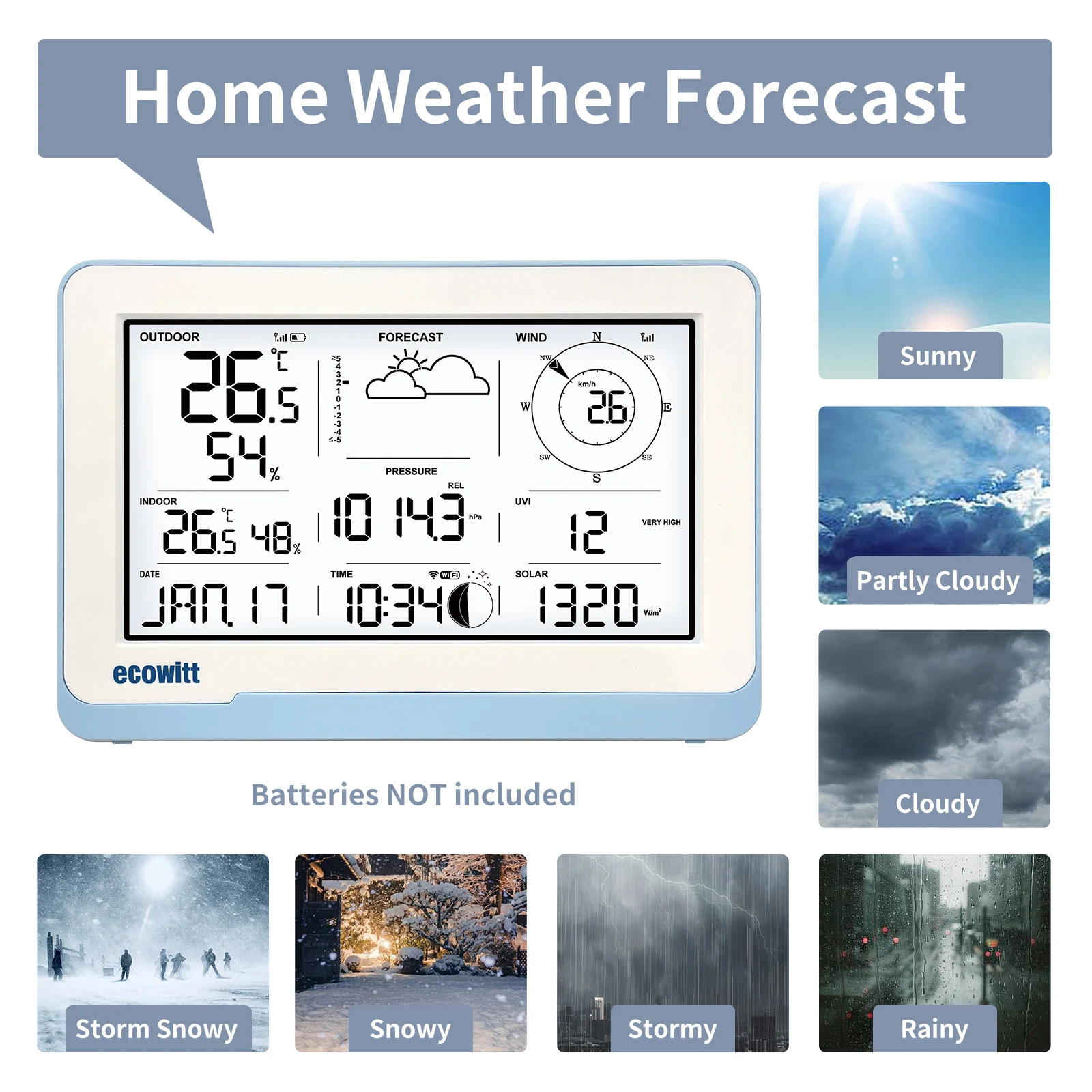 Ecowitt WS3800 Wi-Fi Weather Station Receiver, 7.5 inch LCD Display Console, Support IoT Devices WFC01 & AC1100