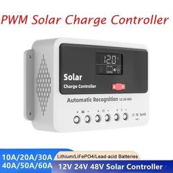 10A-60A PWM Solar Panel Charger Solar Charge Controller Discharge Regulator 12V 24V 48V Lithium Battery Solar Controller LCD