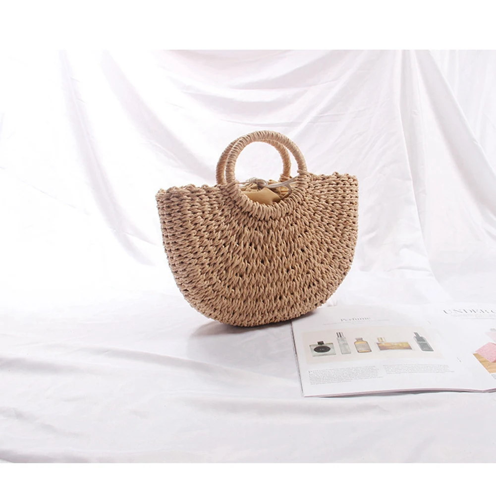 A33R-1 PCS Beach Paper Rope Artificial Straw Beach Tote Bag Handmade Artificial Straw Purse Handbag Women's Handbags Summer Beac