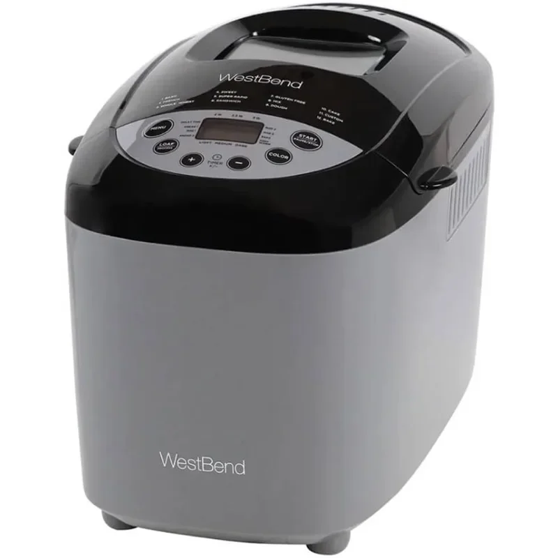 

West Bend Hi-Rise Bread Maker Programmable Horizontal Dual Blade with 12 Programs Including Gluten Free, 3-Pound, Gray