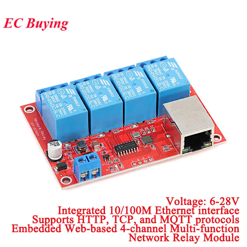 Embedded Web-based 4 Channel Way Multi-functional Network Relay Module Supports HTTP TCP MQTT Protocols WEB Server Power Supply