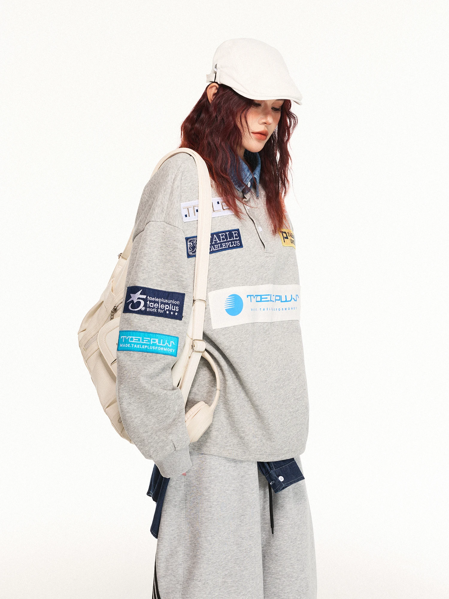 

Женский свитшот Damon Island в американском ретро-стиле с вышивкой и нашивками, свободного кроя, в стиле колор-блок, весенний, повседневный