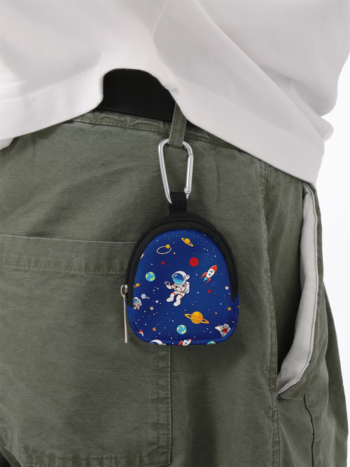 محفظة صغيرة مطبوعة بنمط الفضاء، حقيبة تغيير بسحاب مع مشبك خطاف، حقيبة مفاتيح لسماعة الرأس، مناسبة للرجال والنساء #2