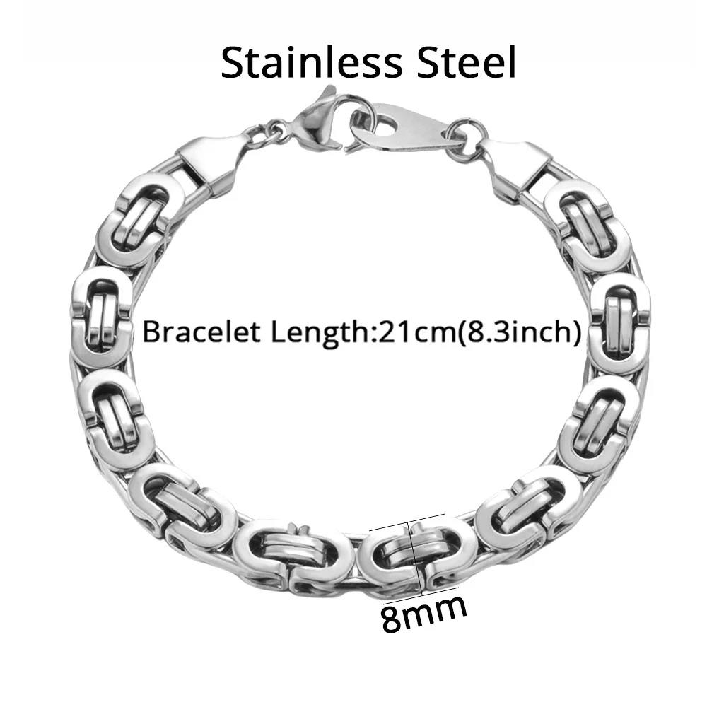ชุดสร้อยข้อมือสร้อยคอไบแซนไทน์แบนพังค์โซ่สแตนเลสสีเงิน8มม. สำหรับผู้ชายผู้หญิงชุดเครื่องประดับแนววินเทจ