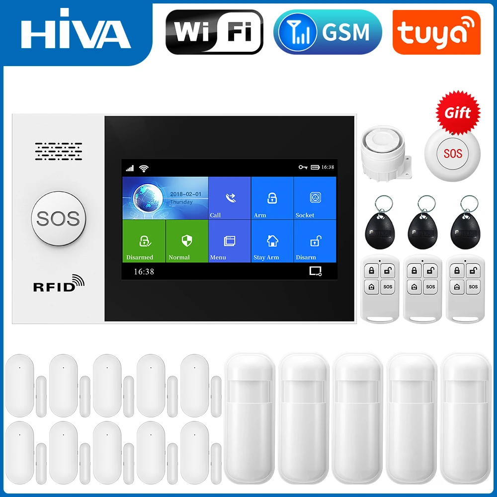 WiFi Home Alarm System GSM Tuya Smart Home Security Alarm Kit with Siren PIR Motion Sensor Remote Controls Window Door Sensor