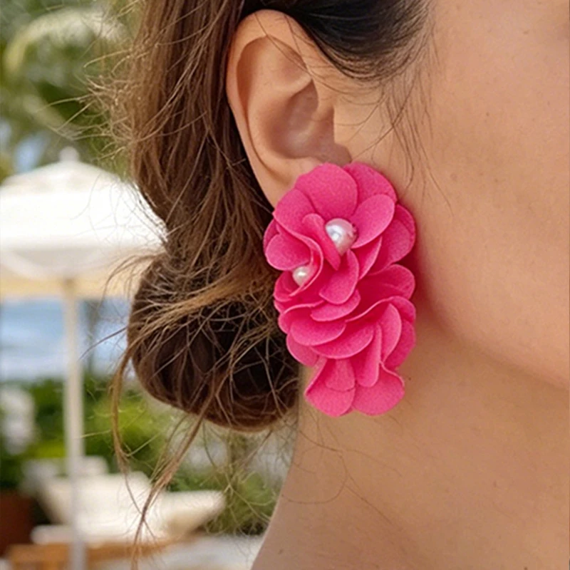 Dopamine Flower Pearl Clip-On-Ohrringe für Frauen, nicht durchstechende, schmerzfreie Ohrclips, Schmuckzubehör im Strandurlaubsstil – Detail 6