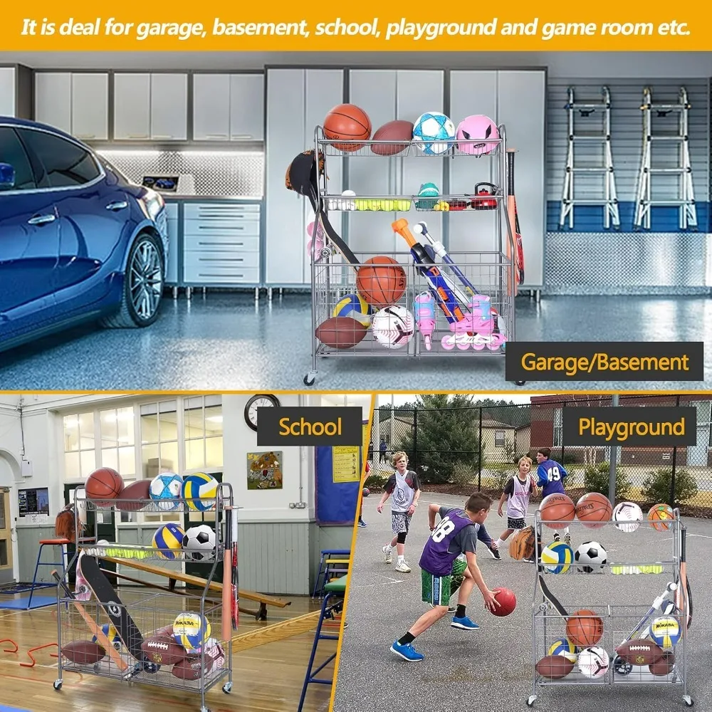 Sports Organizer for Garage, Garage Sports Equipment Organizer, Garage Toy Storage,  Storage Organization on Wheels for School