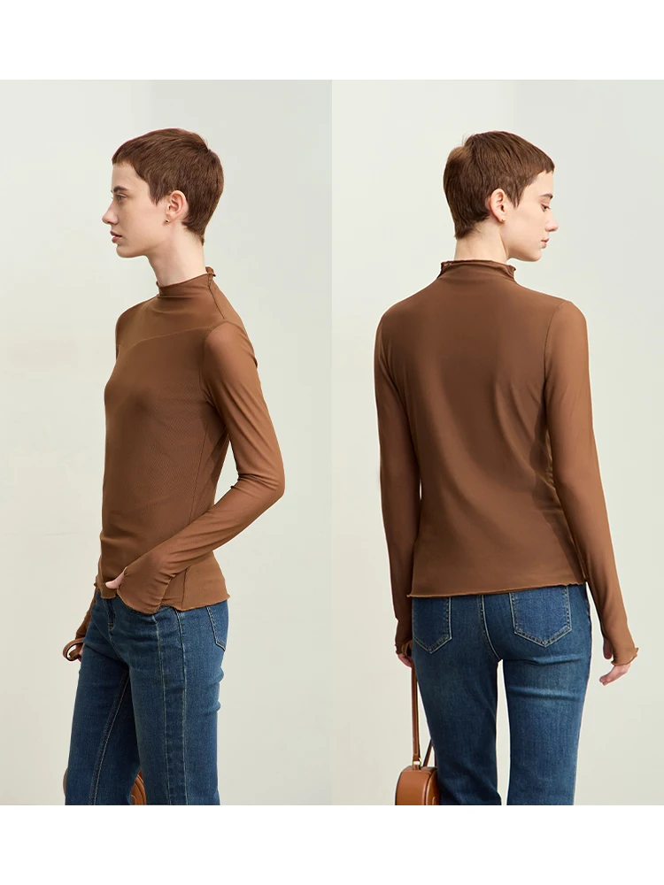 Amii-Économie minimalistes en maille pour femmes, chemise rétro Slim, col mi-haut, dame de bureau, automne, nouveau, 2024, 12423055