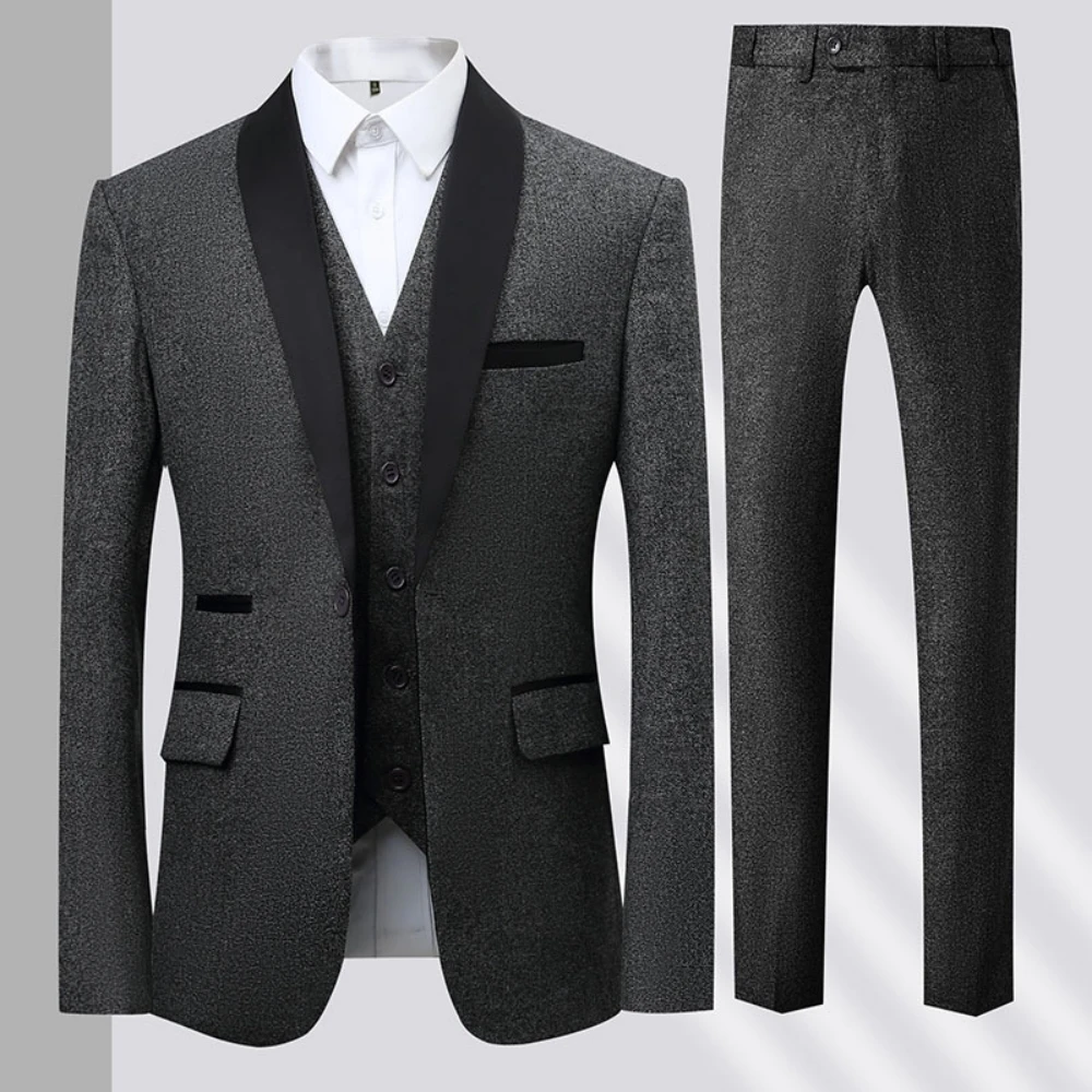 

Men's Formal Suit Set 3 Pieces Business Office Outfit,Handsome One Button Shawl Lapel Suits Banquet Wear Party Tuxedo M-6XL