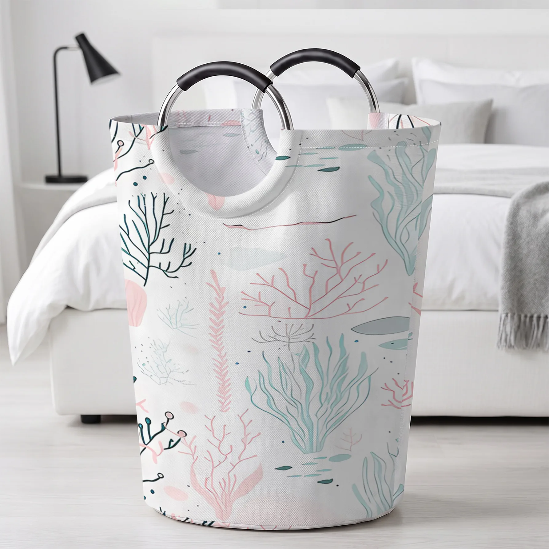 Ocean Coral And Seaweed All‑Over Print Handheld Storage Basket, For Laundry, Bedroom & Home Sundries Storage