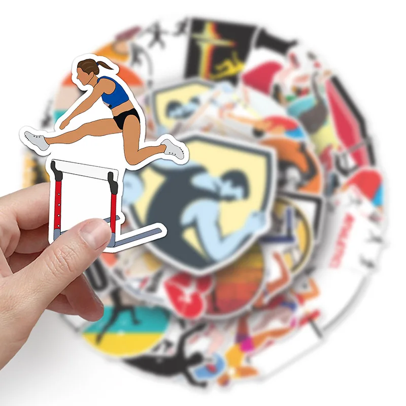 50Sheets Creative DIY Track And Field Stickers Cartoon Suitcase Helmet Refrigerator Notebook Stickers Children's Gift Toy