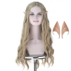 Elf pointy ears+70cm The Hobbit Galadriel wig women role play long blonde wavy hair Elf queen Cate Blanchett fancy wig + wig cap