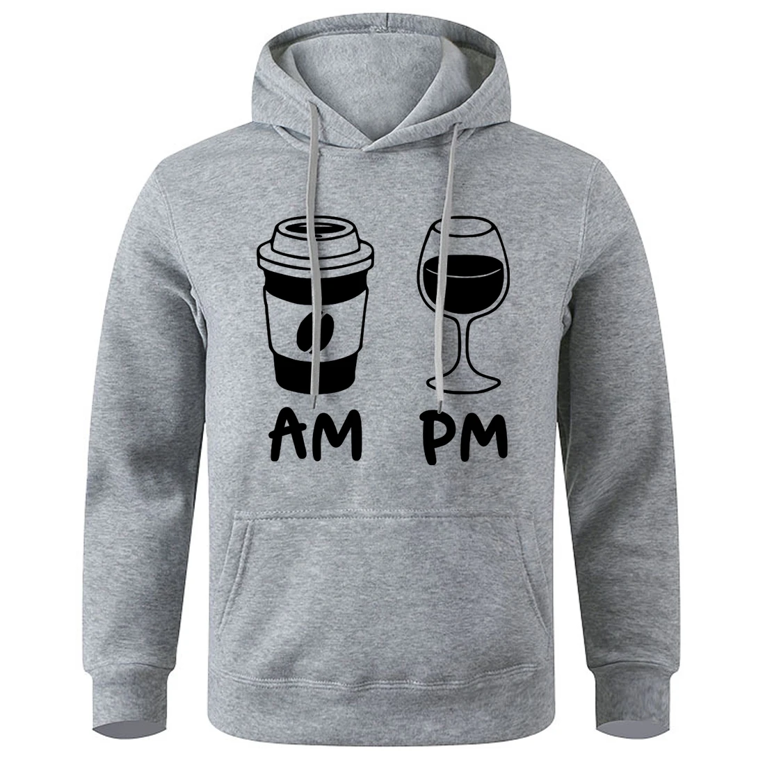 Morning Coffee Evening Wine Print Mens Hooded Fashion Quality Hoodies Street Oversize Pullovers Autumn Comfortable Man'S Clothes