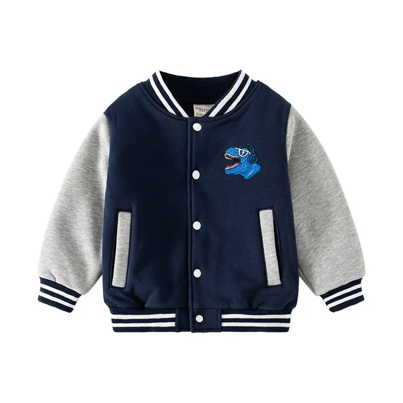 

Boys' Casual Embroidered Cartoon Cardigan Baseball Jacket Autumn Long-Sleeve Fleece-Lined Thick Sweatshirt for Kids 2-7 Years