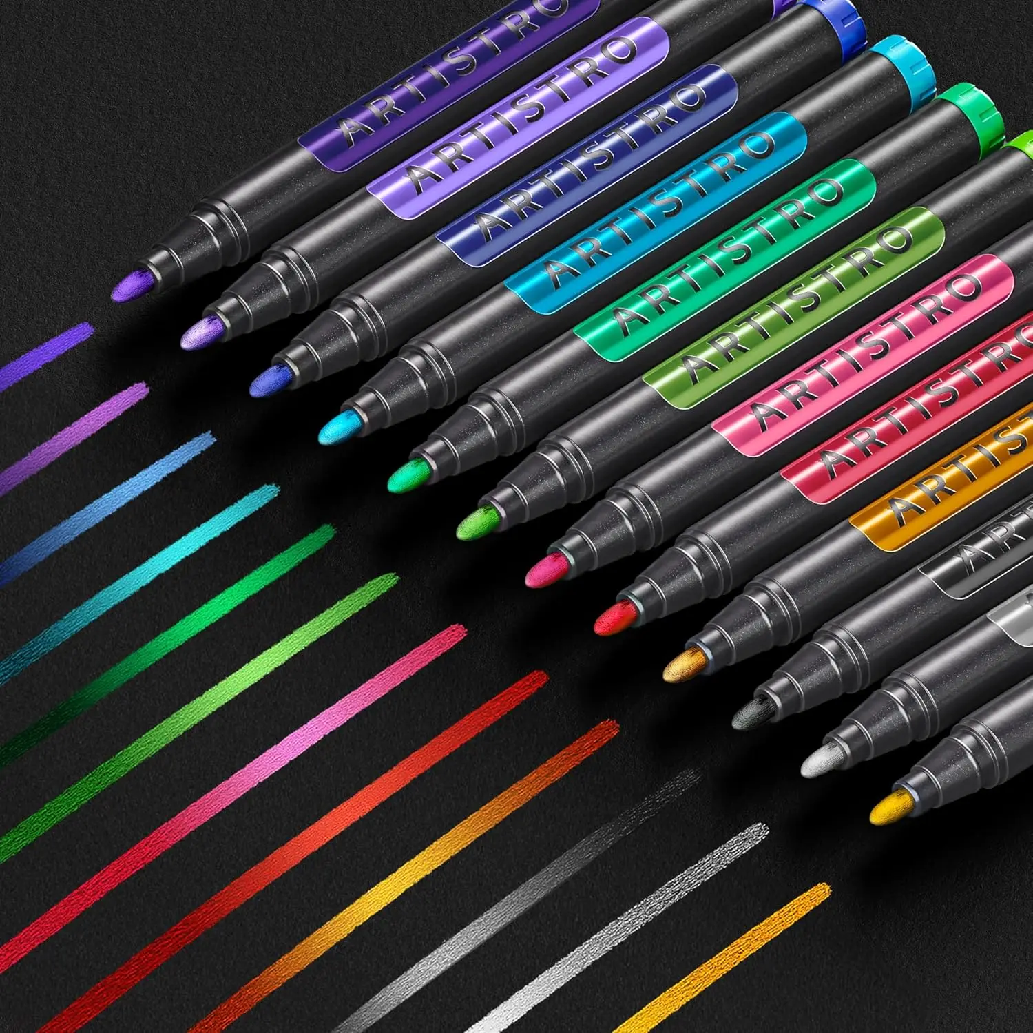 

Metallic Paint Pens for Glass, Rock, Ceramic, Wood, Fabric, DIY Craft - Acrylic Markers Bullet Tip 2.5mm