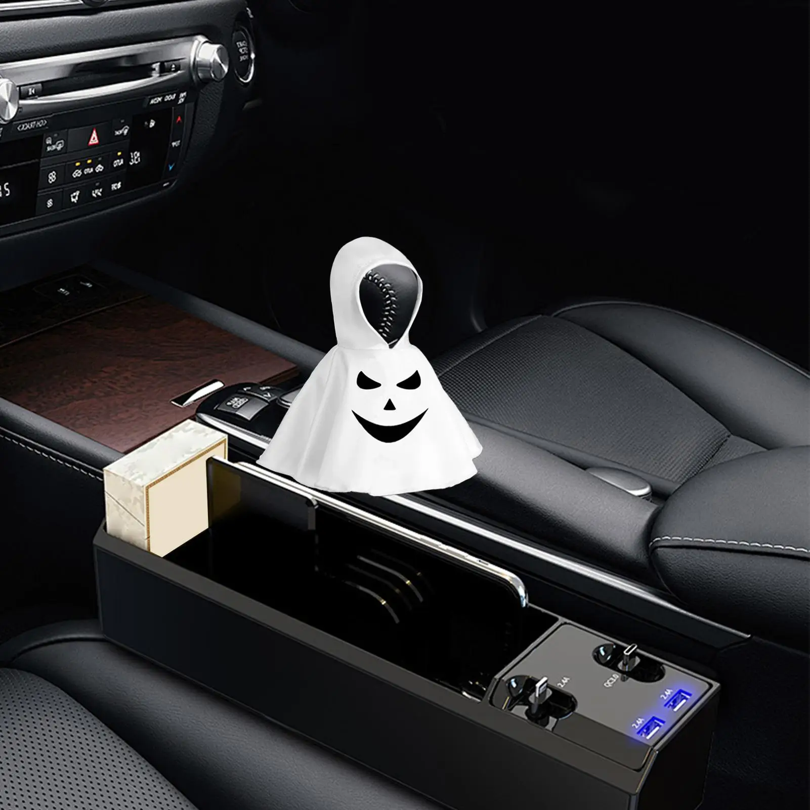 

Shift Knob Cover Halloween Ghost Car Stick Shift Cover Automotive Lever Dust Protector For Drivers Men Women Travel Commuting