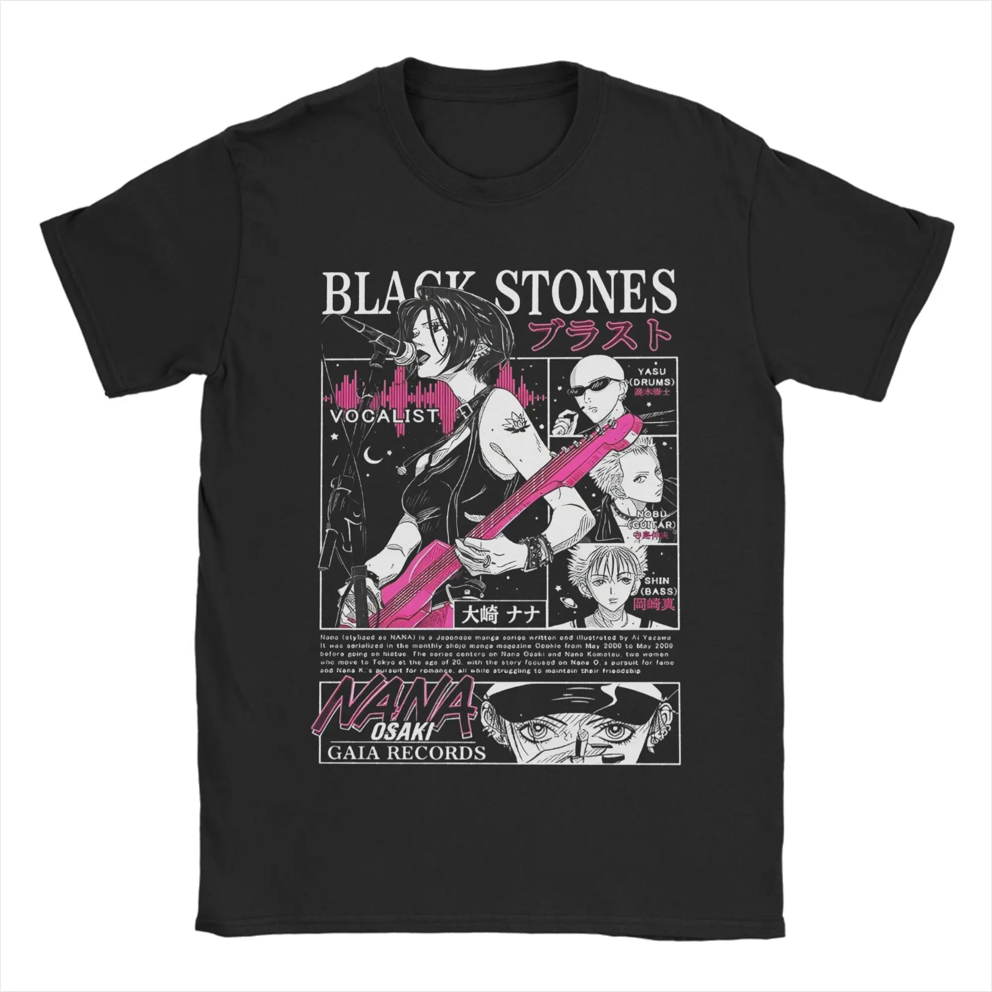 Japanese Manga Black Stones Nana Men T Shirts Funny Tees Short Sleeve Round Neck T-Shirt Pure Cotton Big Size Clothing