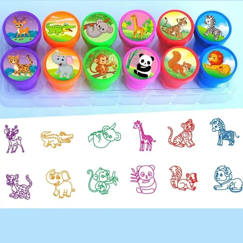 12 Pictures Cartoon Cute Children Animal Plastic Seal Creative Gift Set Variety of Patterns