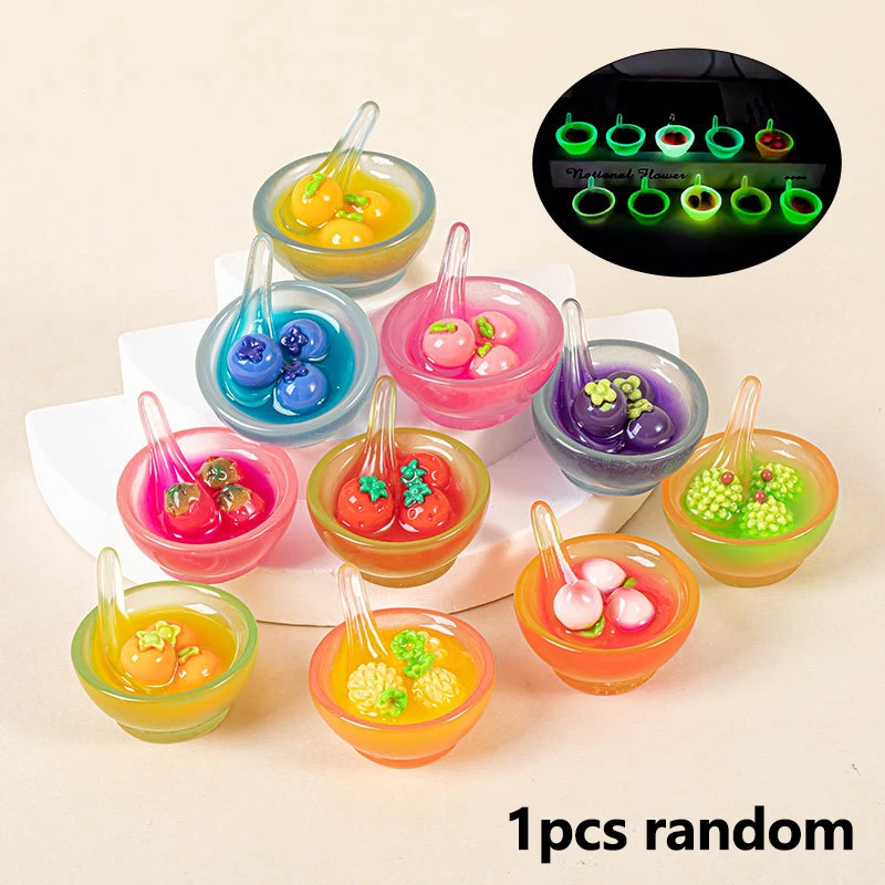 Luminous Three-dimensional Fruit Rice Dumpling Bowl Resin Accessories Cream Gel Diy Pendant Hairpin Micro Landscape