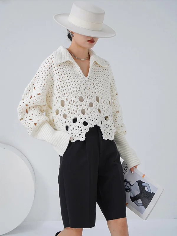 

Ele Hollow Out вязаный свитер ручной работы Design Sensation Market Верхняя одежда Женская мода Ранняя весна Высококачественный европейский...