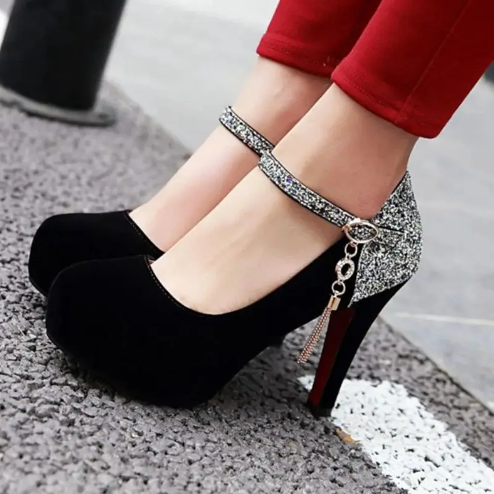 QPLYXCO New Big Size 32-43 Women High Heels11cm Shoes Ladies Fashion Pumps Round Toe Party Dance Wedding Platform Shoes A07