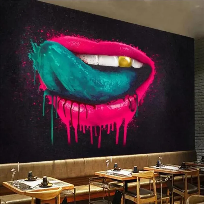 Custom wallpaper 3d mural graffiti golden teeth big mouth tooling background wall fresco non-mainstream fashion bar wallpapers