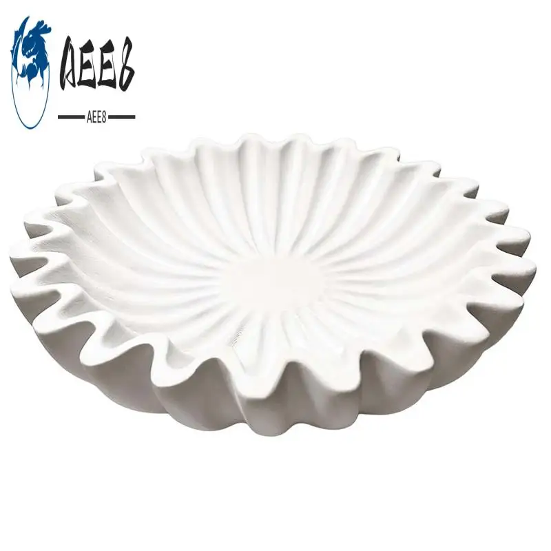 

AEE8-Fluted Ruffle Decorative Bowl Resin Scallop Fruit Bowl Key Bowl For Entryway Table Bowl For Coffee Dining Console Table