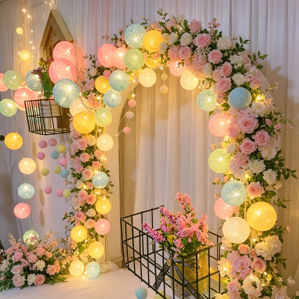 String Lights Cotton Balls Home Lamp for Party Wedding Color Light String Christmas Decorations Room Decoration Accessories