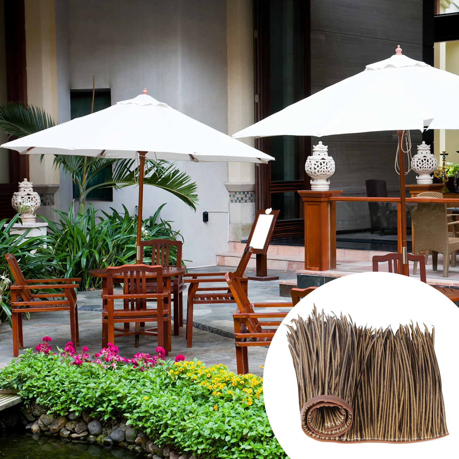 

Simulated Thatch Tile 1m x 50cm Artificial Roof PE Faux Grass Synthetic Thatch Outdoor Furniture Sun Proof Rain Proof