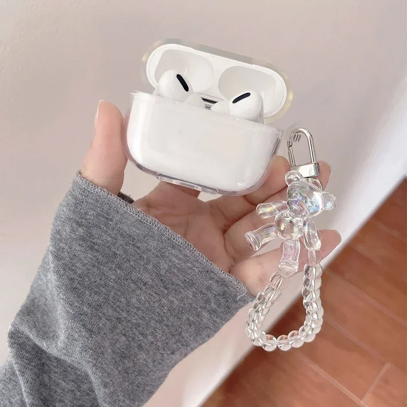 귀여운 UGREEN HiTune S3 / T6/T6S/ H6pro H5 T3 케이스, 만화 곰 손목 체인 이어폰 실리콘 투명 커버, HiTune T6