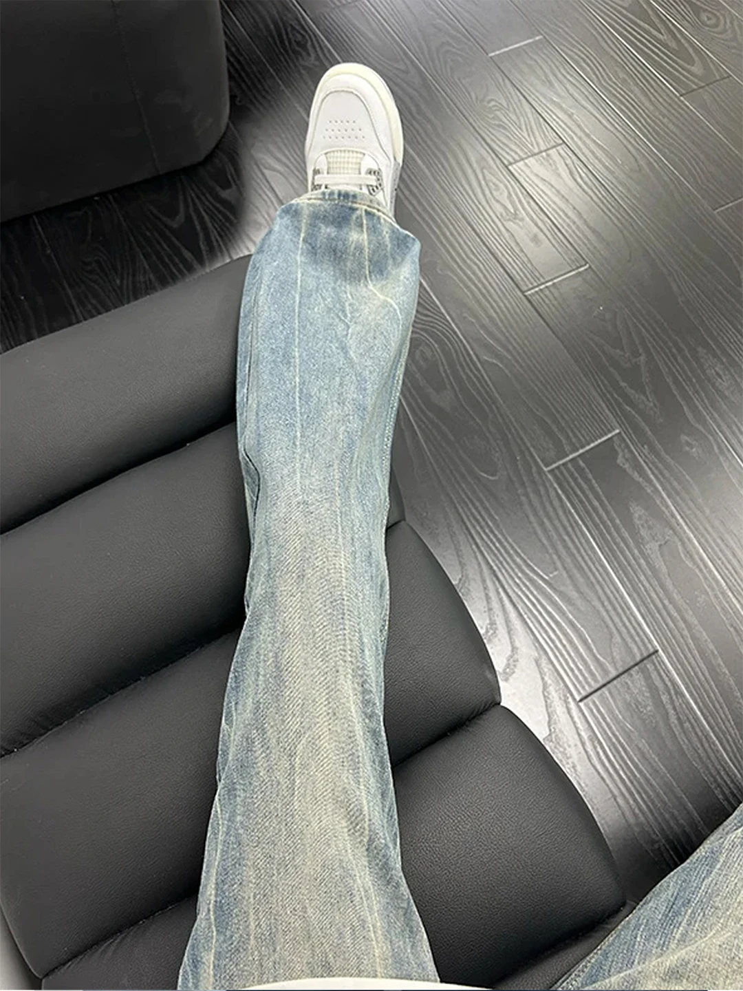 

Retro Blue Lightning Pattern Men's Summer Thin Straight Leg Jeans High Waist Slimming High Street Vibe Bootcut Pants