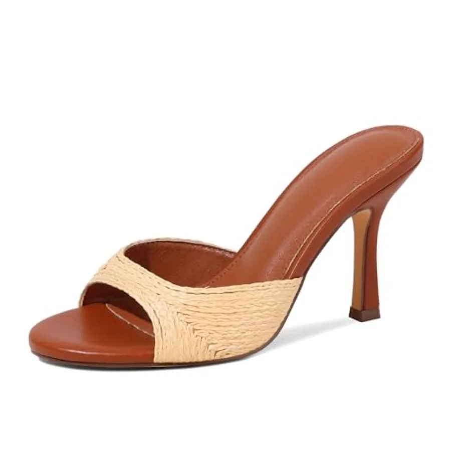 Sandalias de Tacón Alto EQAUDES para Mujer, Sandalias de Verano con Punta Abierta, Tacones de Aguja, Sandalias de Rafia con Punta Redonda