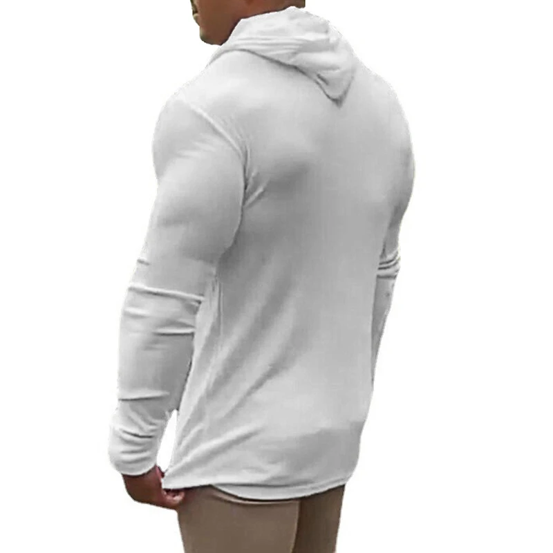 Men\'s Casual Long Sleeve Slim Fit Shirt Gym Sport Fitness Quick Dry Hooded T-Shirt Fashion Knitted Stripes Bodybuilding Clothing