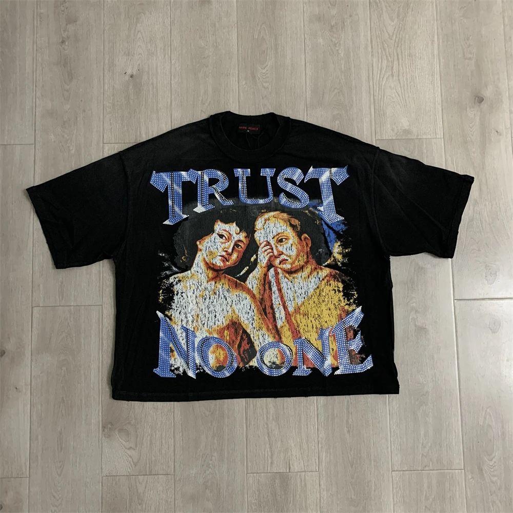 Oversized Rare Peace Trust no one blue baby Diamond T Shirt Men Women Best Quality Tee Tops T-Shirt