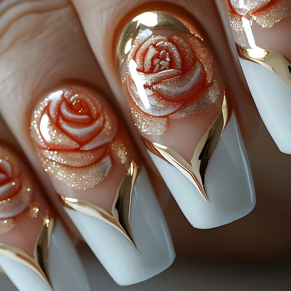 Set de 24 uñas postizas cortas y medianas súper brillantes con purpurina, flores, cielo estrellado, estilo ballet, almendradas cuadradas 2