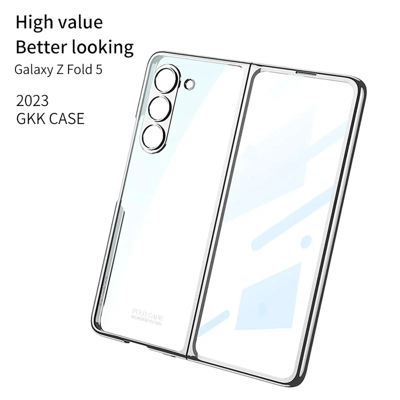 For Samsung Galaxy Z Fold 7 Fold6 5 Case Luxury Electroplated Transparent With Tempered Glass Folding Shockproof Hard Back Cover