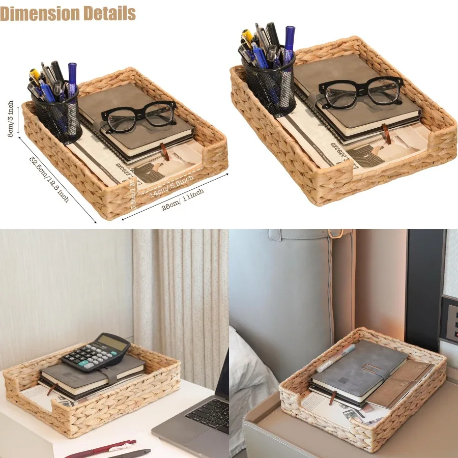 

Water Hyacinth Letter Tray for A4 File Desk Mail Letter-Size Paper Basket Woven Organizer Magazine Files Storage Office Documen