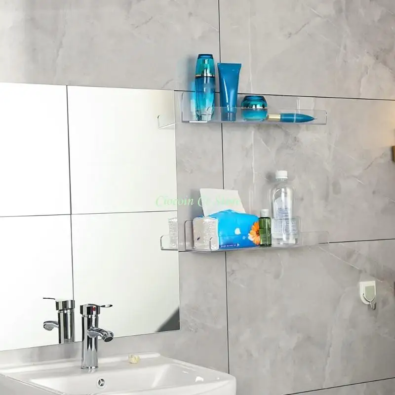 X90F 2pc Acrylic Floating Shelves Adhesive Invisible Wall Shelf No Drilling