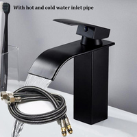 Waterfall Wash Basin Stainless Steel Faucet Black With Hot And Cold Water Inlet Pipe Toilet Wash Basin Bathroom Home