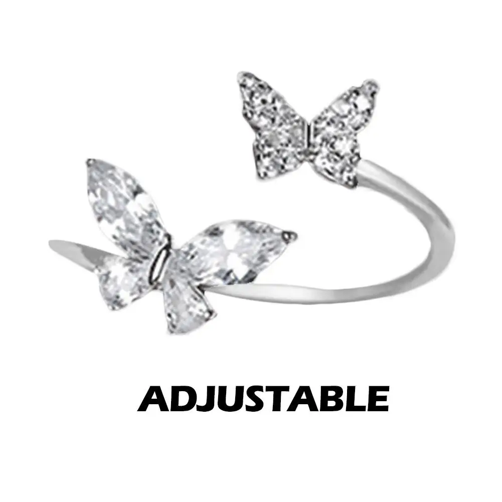 Butterfly Opening Rings For Women Butterfly Minimalist Adjustable Silver Zircon Butterfly Rings Luxury Style Jewelry Gift