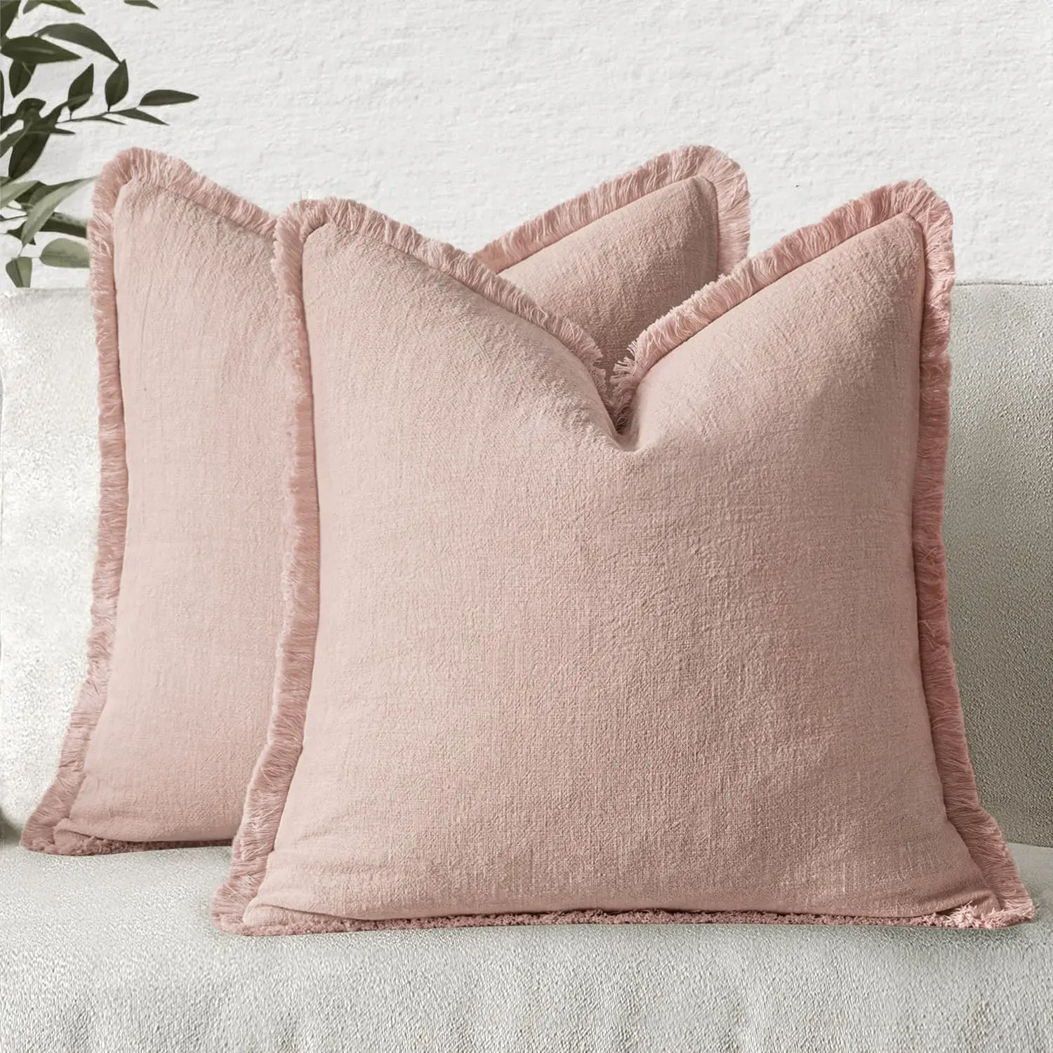 Niedliche Rosa Leinen-Fransen-Kissenbezüge Boho Farmhouse Akzent-Dekor Kissenhülle mit Quasten für Couch Sofa Bett Wohnzimmer